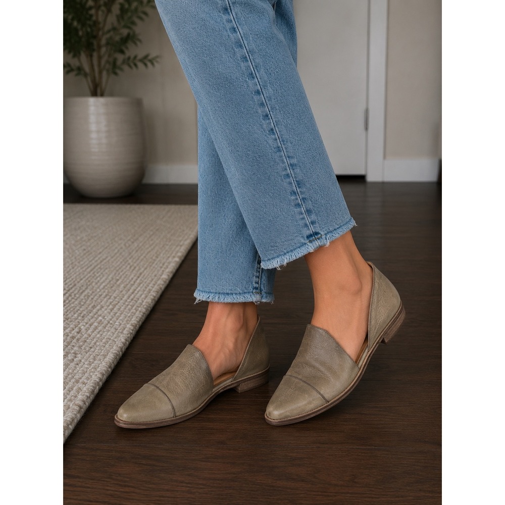 Free People Royale Flat Taupe Leather Pointed Toe D'Orsay Cutout Shoes Size 38